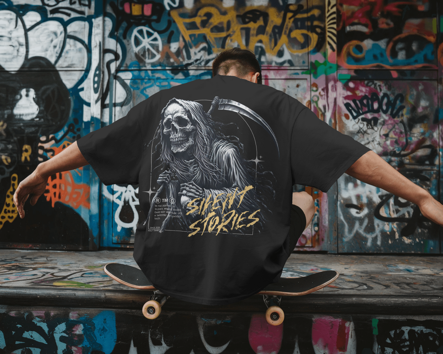 Silent Stories | Regular fit tee 》Back Print (Black)
